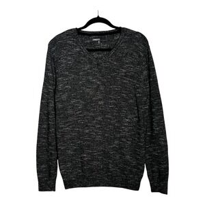 Commerce Mens VNeck Sweater Black White Marled Cotton Pullover Size M SYC7-1111V